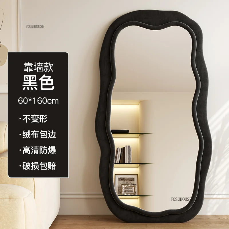French Special-shaped Home Full-body Floor Mirrors Home Living Room Bedroom Designer Mirror Luxury Wave Full-length Mirror