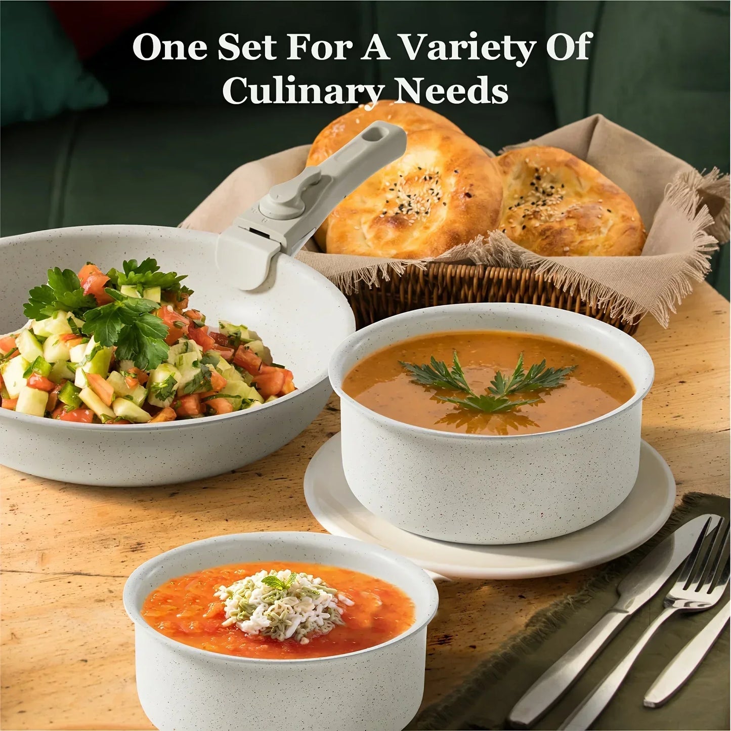 12pcs  White Granite, Nonstick Pots and Pans Set, Induction Cookware Non Stick Cooking Set, Frying Pans & Saucepans with