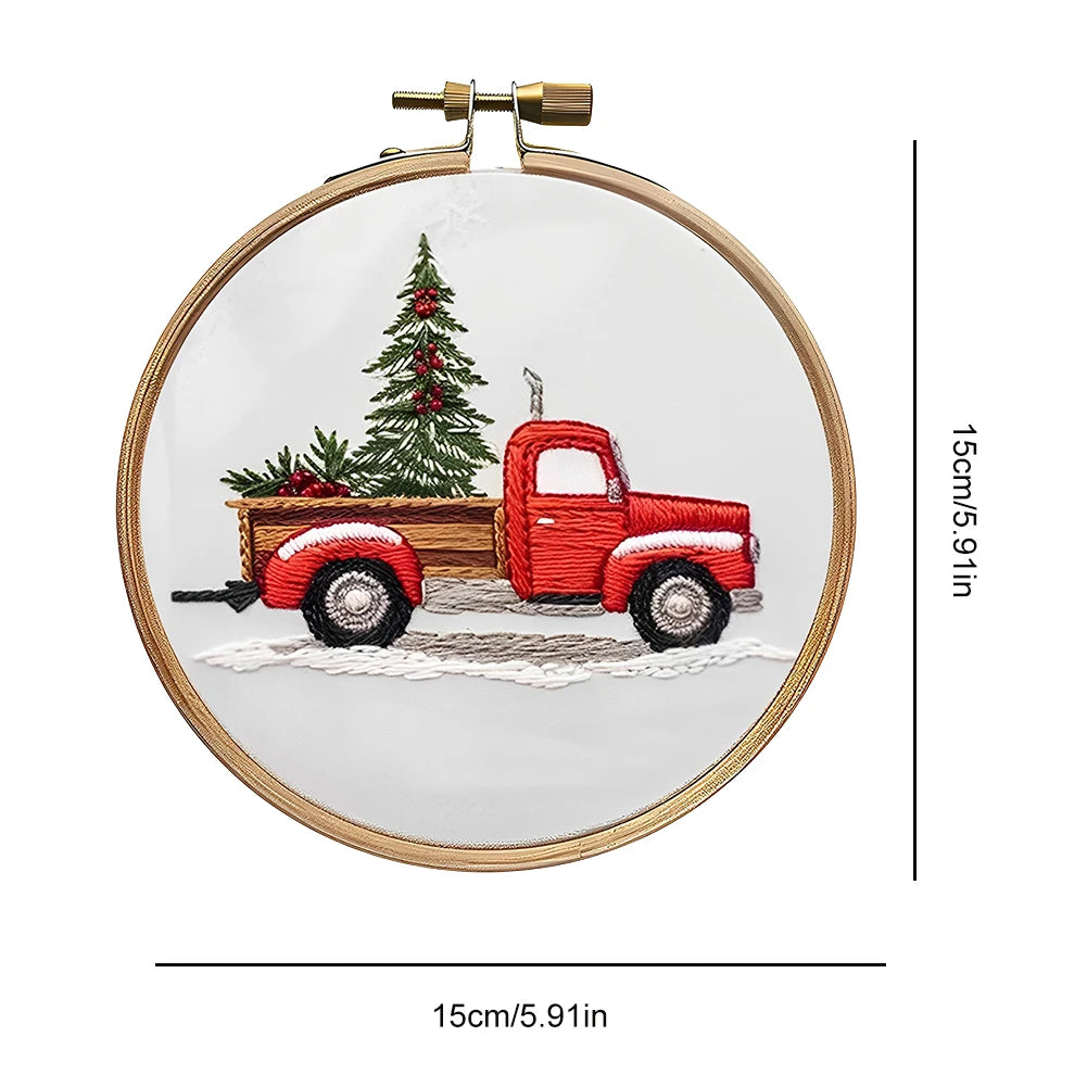 Christmas DIY Embroidery Kit Wreath Printed Pattern Cross Stitch Set Handmade Sewing Art Craft Kit for Beginners Adults Needlewo