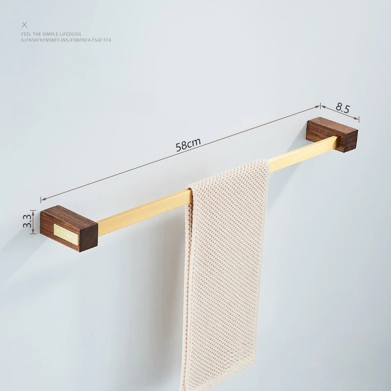 Walnut Wood Brushed Gold Bathroom Hardware Set
