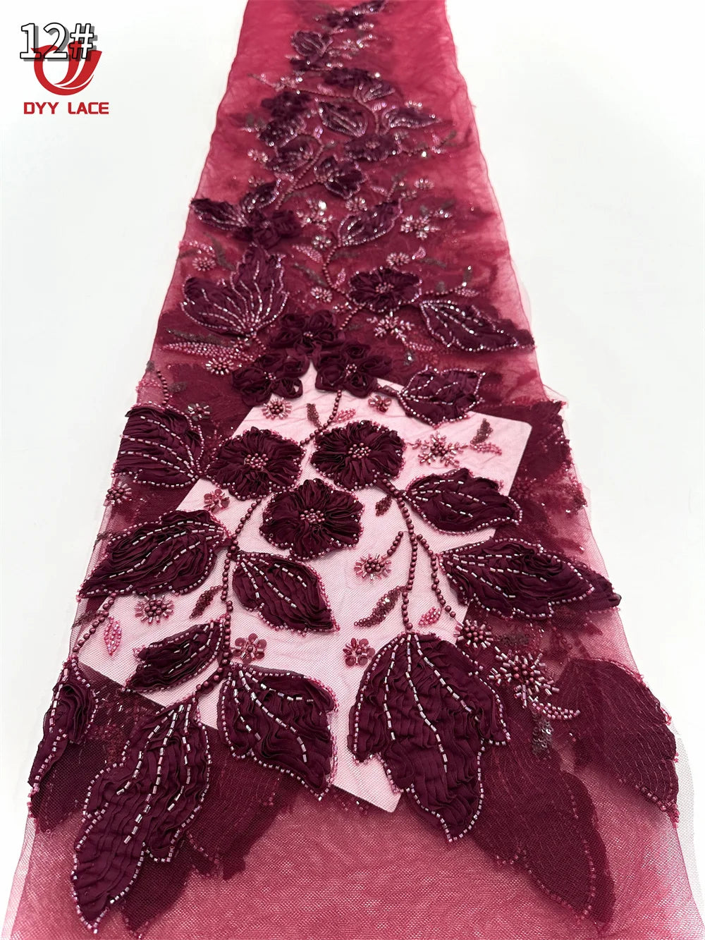 5 Yards African Lace Fabric 2025 High Quality French 3D Flower Sequins Embroidery Beads Tulle Lace Fabric For Party Dress