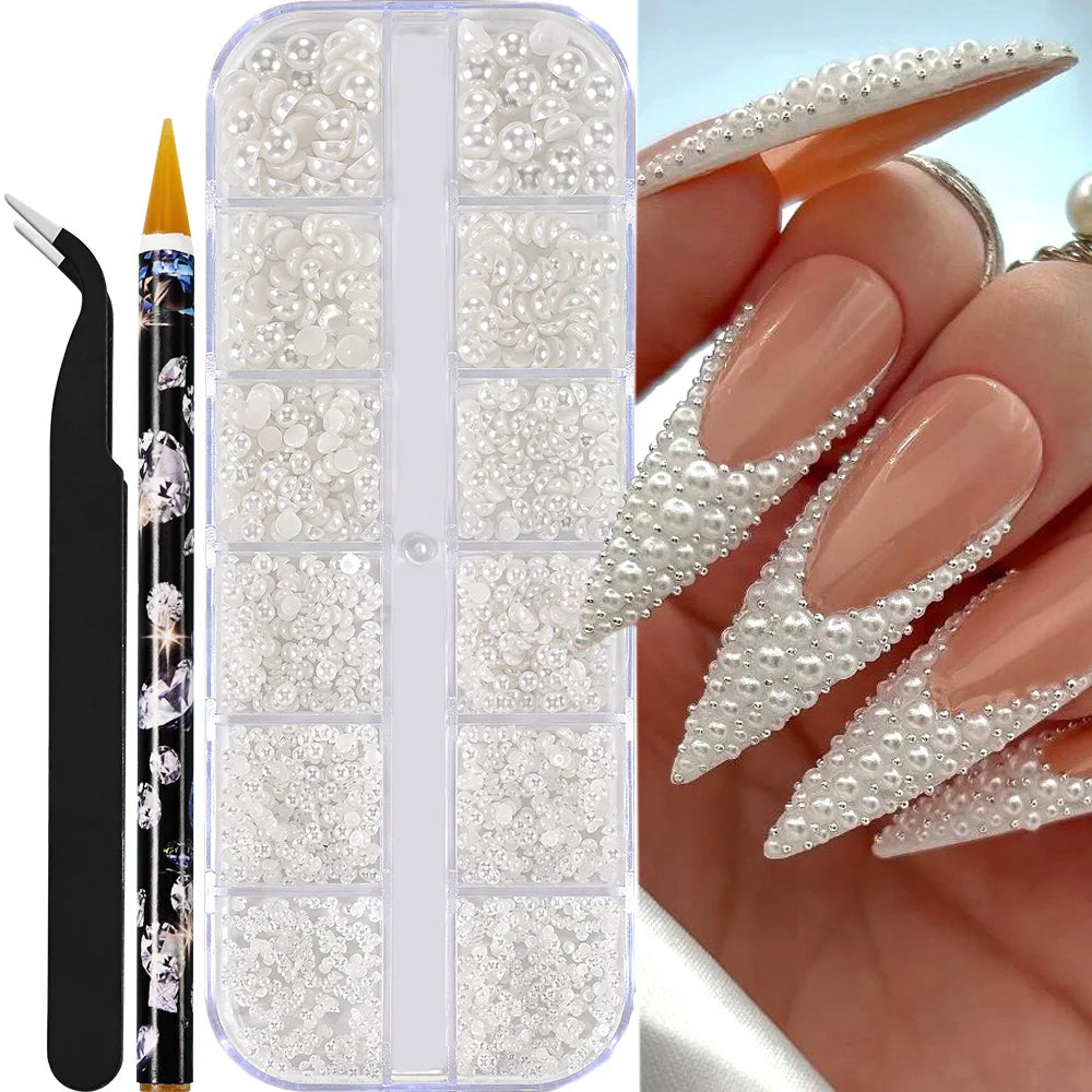 Half Round Pearls Beads 3 D Nail Charms