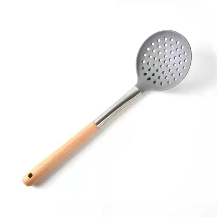 Silicone kitchen utensils, silicone spatula, wooden handle, silicone spatula, silicone soup spoon, leak spatula, non-stick pan