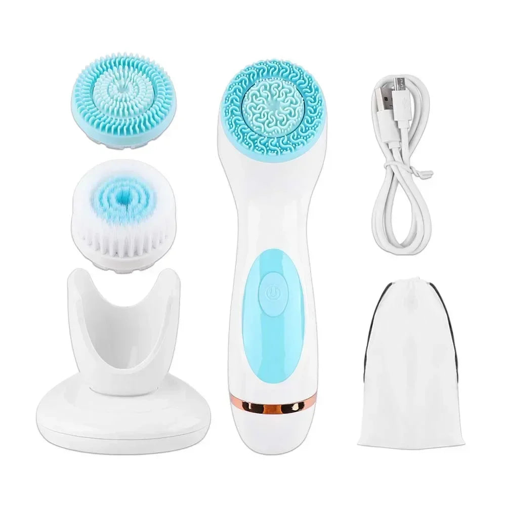 3 in 1 Electric Cleansing Brush Ultrasonic Facial Cleaner Face Massagers Sonic Rotating Cleansing Brush Face Deep Cleansing Tool