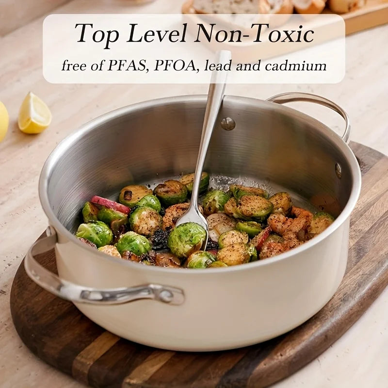 4PCS Stainless Steel Cookware Set with Glass Lid 15.5/17.7/21.5/23.8cm for Dining Room Cooking Soup Hot Pot Gas Stoves