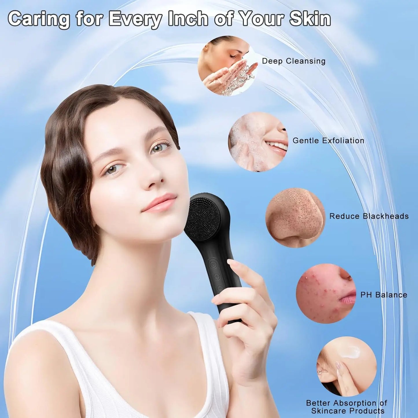 Electric Silicone Face Scrubber Device Sonic Facial Cleansing Wash Brush for Men Women Rechargeable Face Exfoliator for Massage