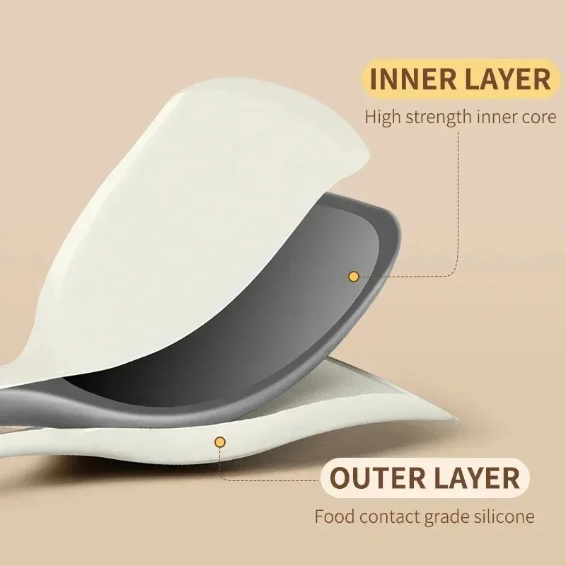 Silicone kitchenware set, durable hardwood handle, heat resistant tools, non-stick pan long handle porridge spoon Sieve Spatula