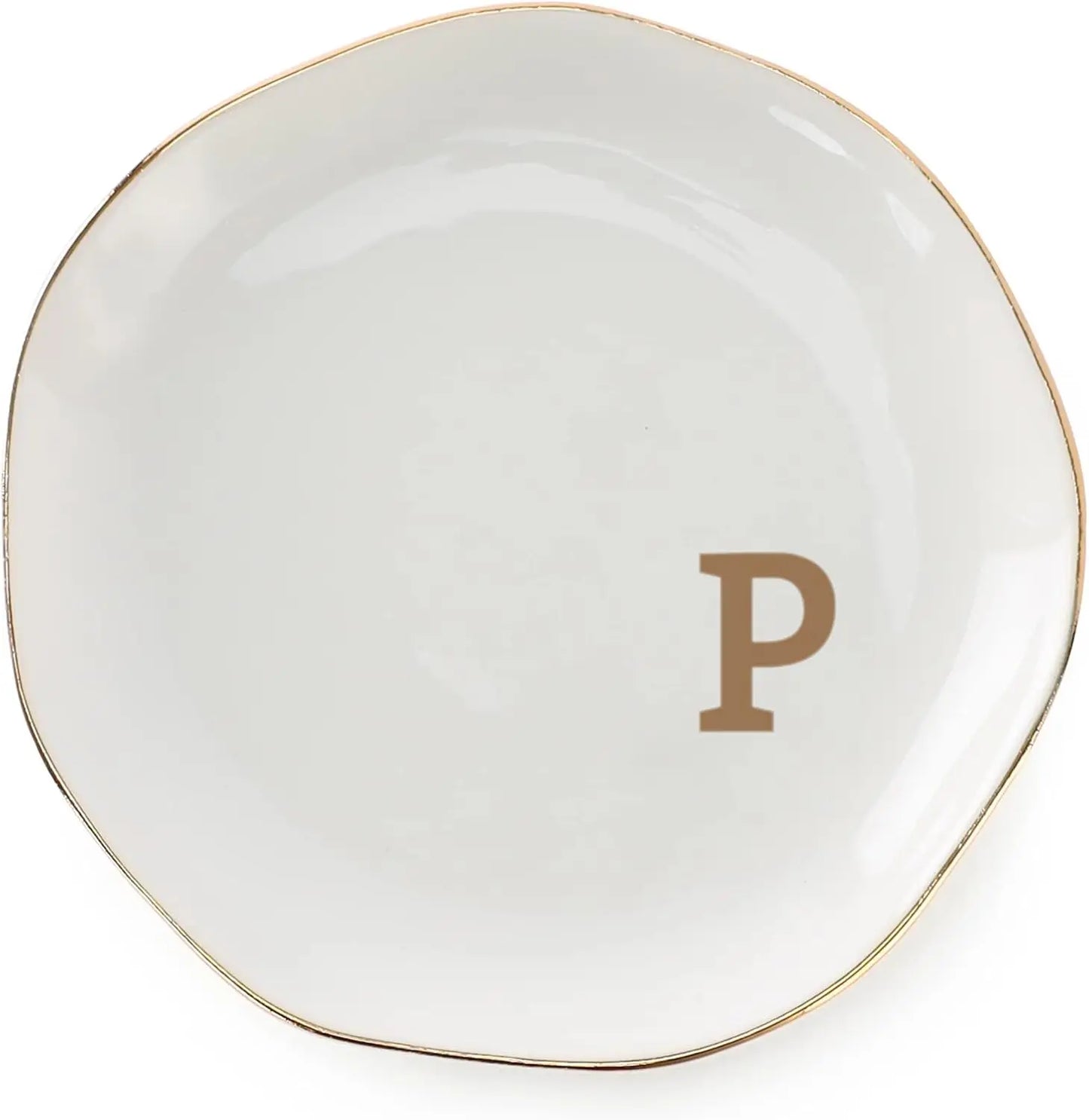 Initials Ring Dish Jewery Tray with Personalized A-Z Monogrammed Gifts Wedding Engagement for Women Friends sister,Ceramic White