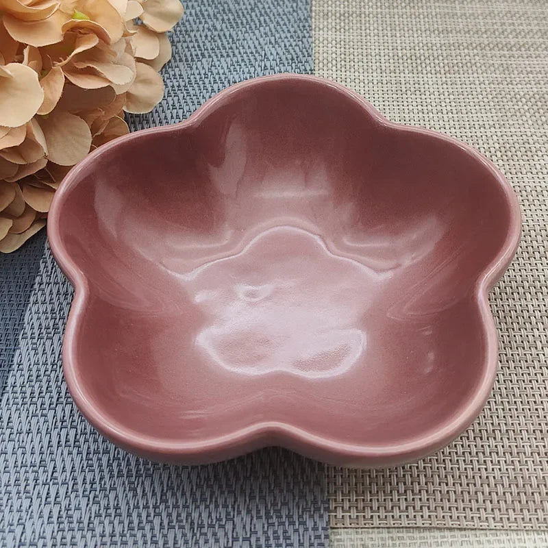 5 Inch Creative Flower Ceramic Bowl Small Deep Dish Solid Color Ceramic Bowl Small Dish Dip Dish Home Kitchen Supplies Gift