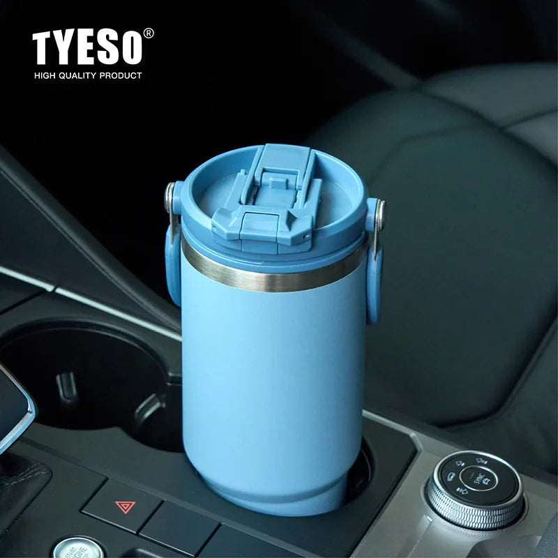 Tyeso Large-Capacity Thermoses Handle Vacuum Cup Dual-Drink Coffee Mug Stainless Steel Ice Cup Car Bottle Hot Cold Retention