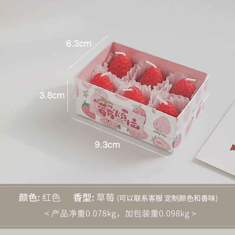 4pcs/1pc Strawberry Candles Soy Wax Aromatherapy Scented Fruit Candles Birthday Cake Topper Party Home Decoration Room Accessory