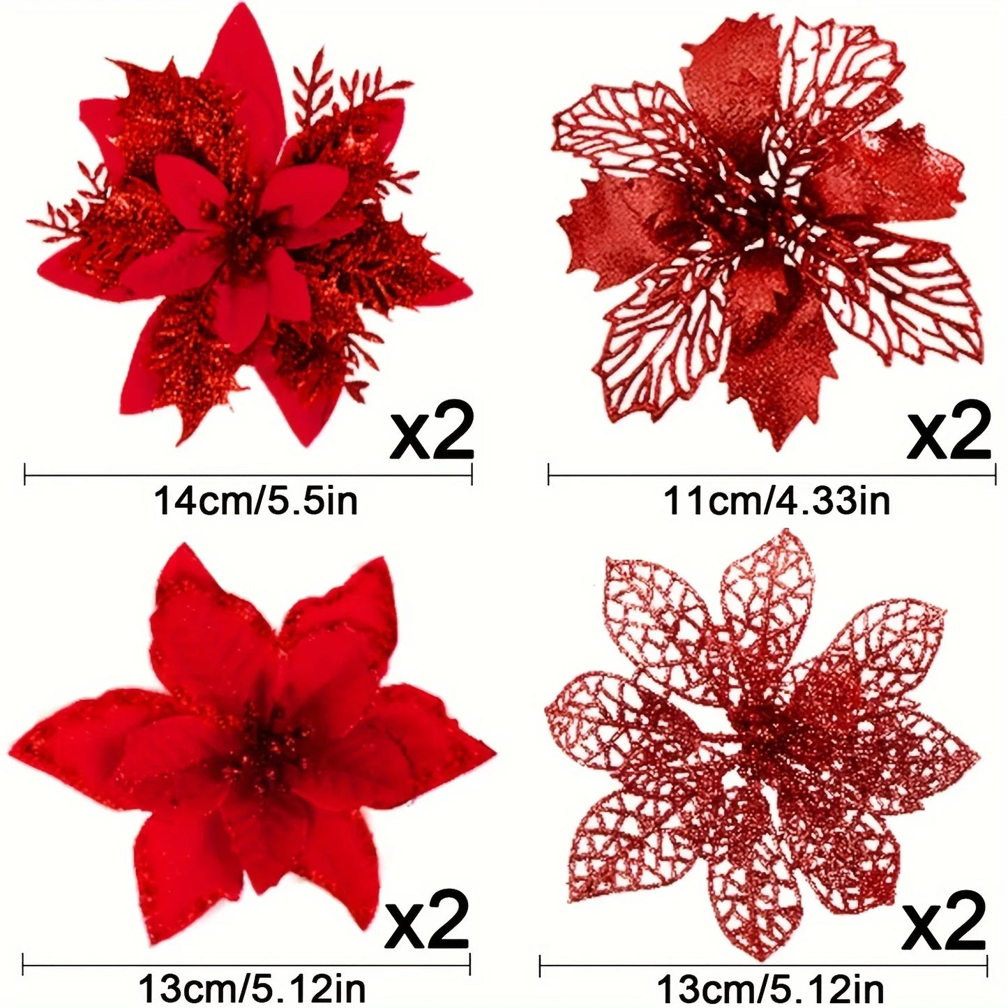 8/16Pcs Glitter Artificial Christmas Flowers