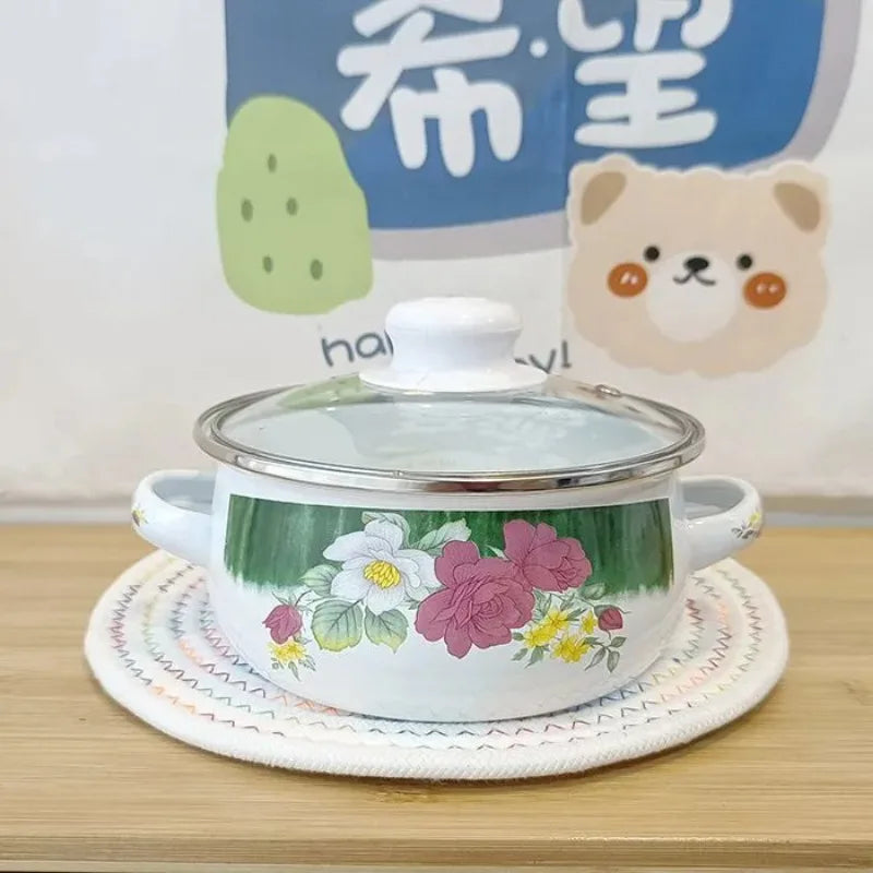 Kitchen Cookware Enameled Enamel Pots and Pans Baby Complementary Bowl Tableware Soup Pots and Pans Open-flame Induction Cooker