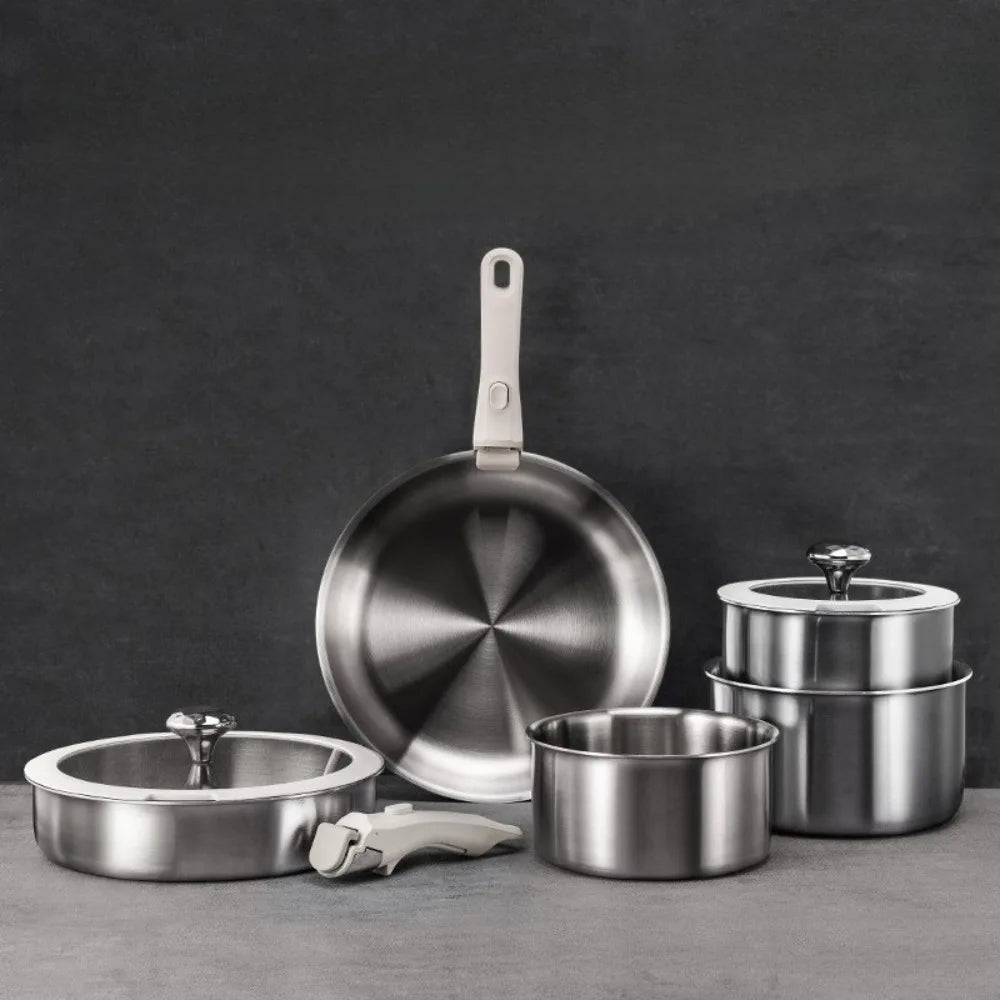 Stainless Steel Cookware Set Pots and Pans Set Detachable Handle 9pcs Induction Kitchen Cookware Sets Dishwasher Oven Safe