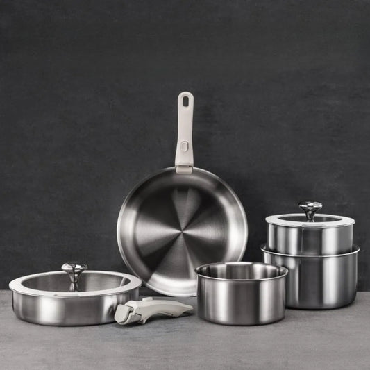 Stainless Steel Cookware Set Pots and Pans Set Detachable Handle 9pcs Induction Kitchen Cookware Sets Dishwasher Oven Safe