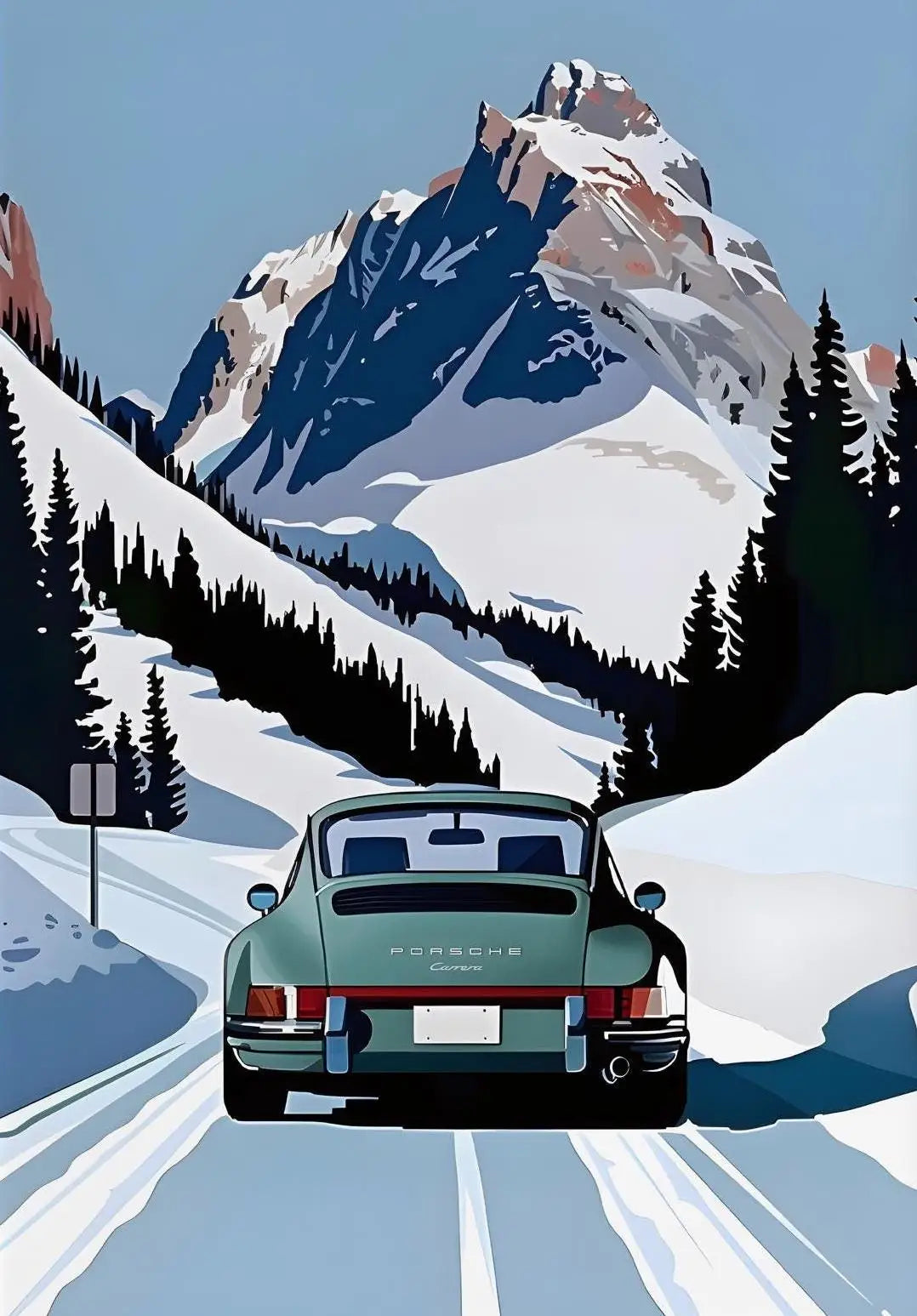 Classic Porsche 911 Alpine Drive Poster Retro Alpine Trip Cartoon Prints Canvas Painting Wall Art Picture Home Living Room Decor