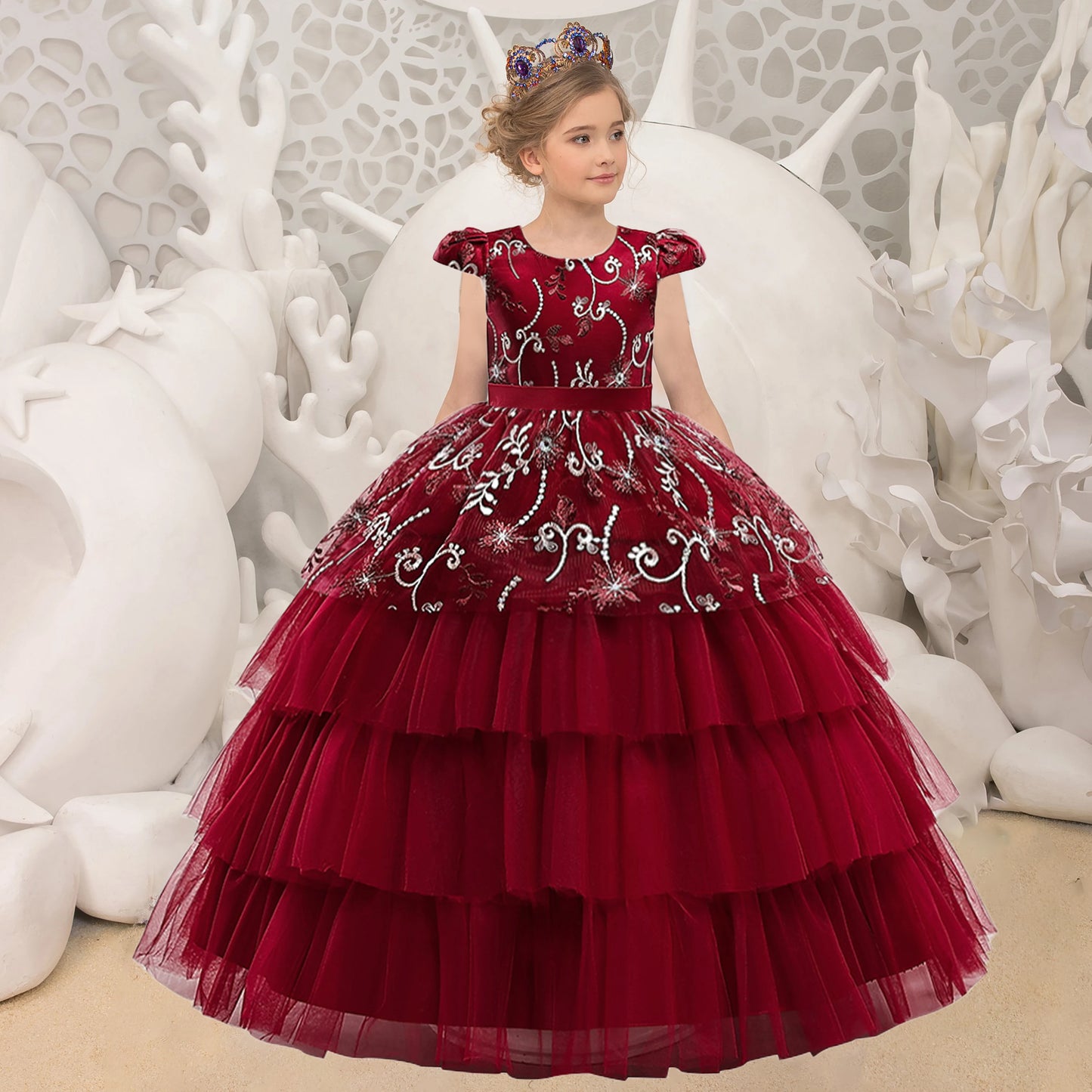 Embroidery Flower Bride maids Girls Party Dresses
