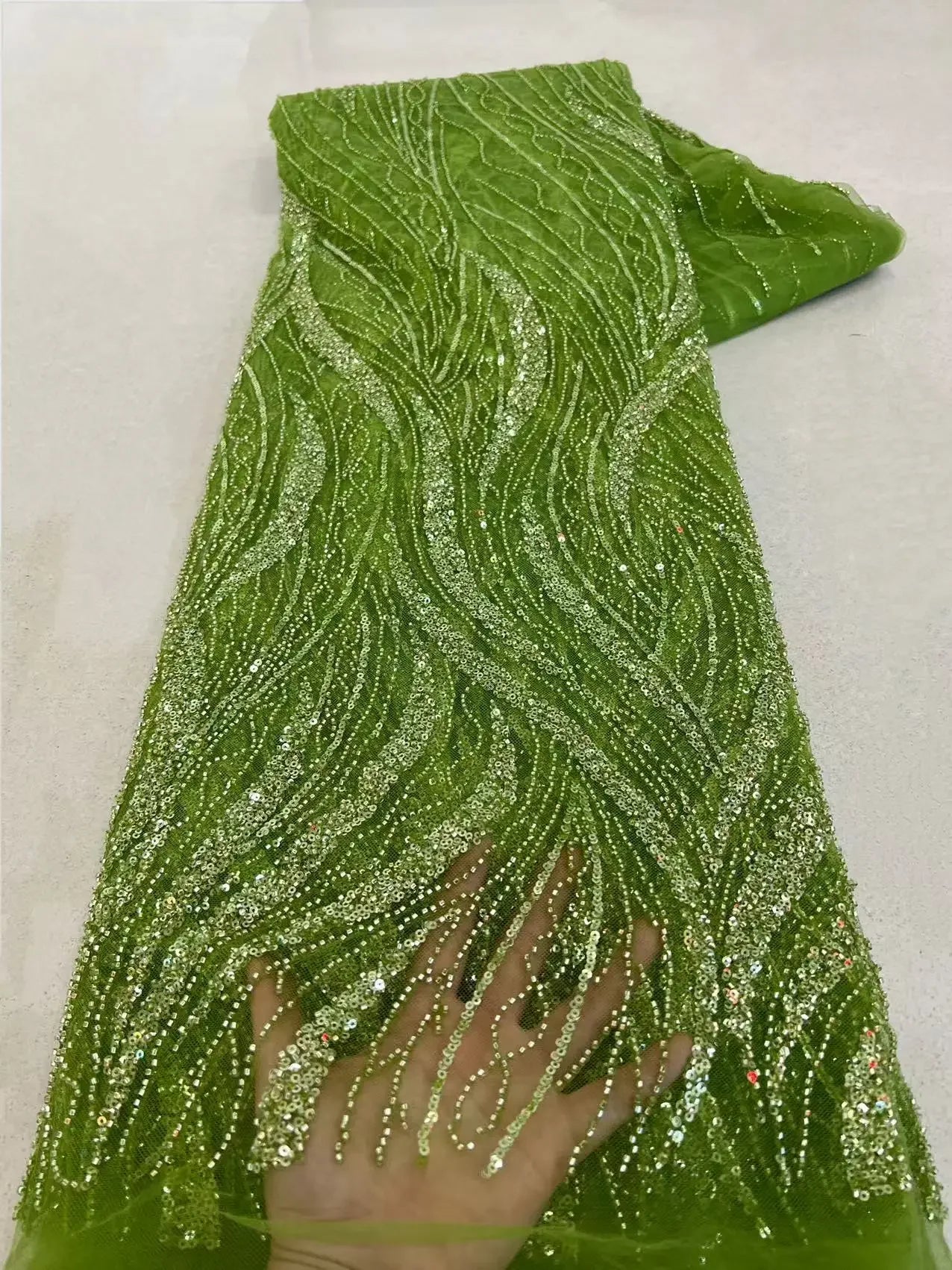 Gold African Tulle Lace Fabric 2025 French Net Sequins Fabric Sewing Embroidery With Beads Lace Tulle Mesh Nigeria Dress 5 Yards