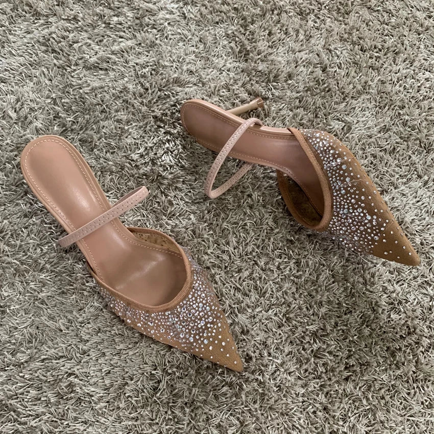 Women's Rhinestone Bright Mesh High Heels