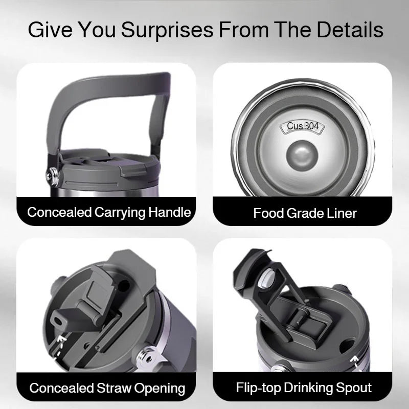 Car Thermal Mug Extra Large Capacity 900/1200ml Stainless Steel VacuumThermal Mug Handheld Portable Outdoor&Sport Water Cup