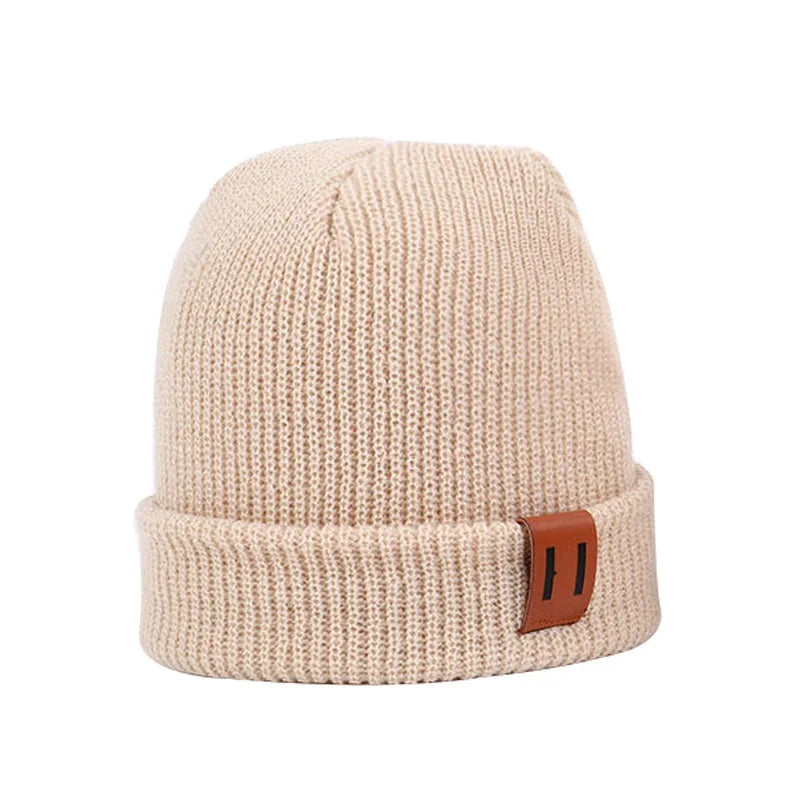 Baby Knit Hat Warm Beanie with Leather Label