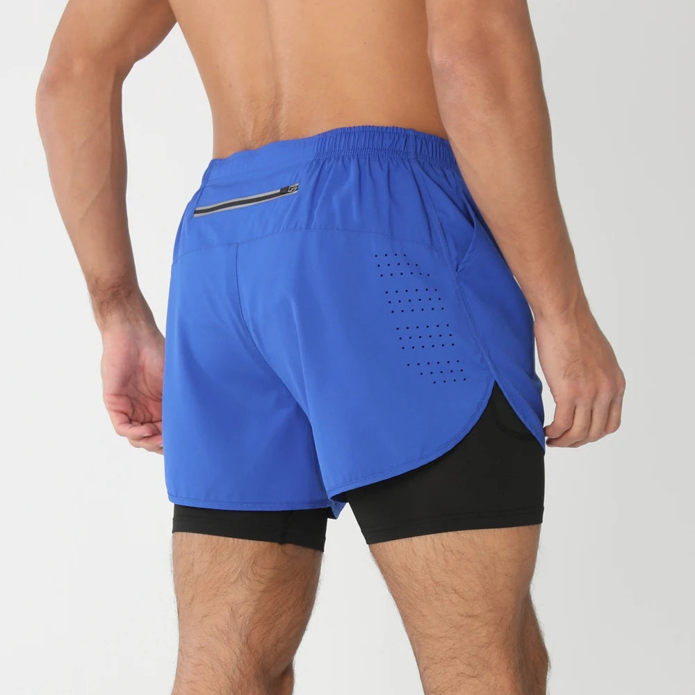 Men's breathable double-layer 2-in-1 fitness shorts