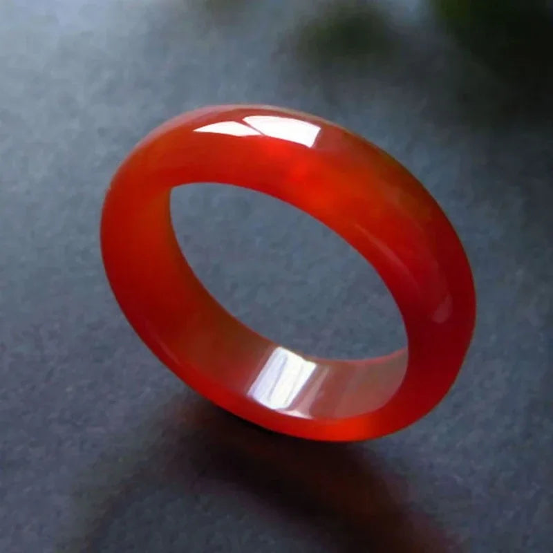 Natural Chalcedony Hand-carved Jade Ring