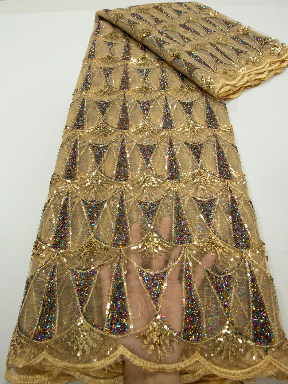 Kalume 2025 African Lace Fabric Sequins Nigerian Mesh Lace Fabric Sequins 5 Yards High Quality For Party Wedding Dress F3811