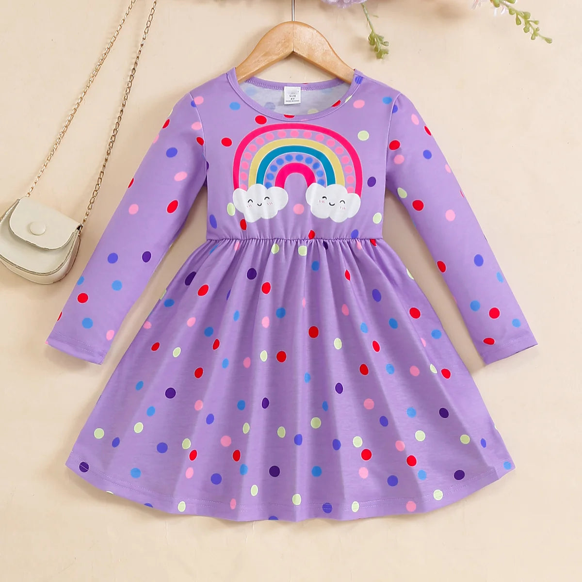 Children Rainbow Polka Dot Fashionable Dress