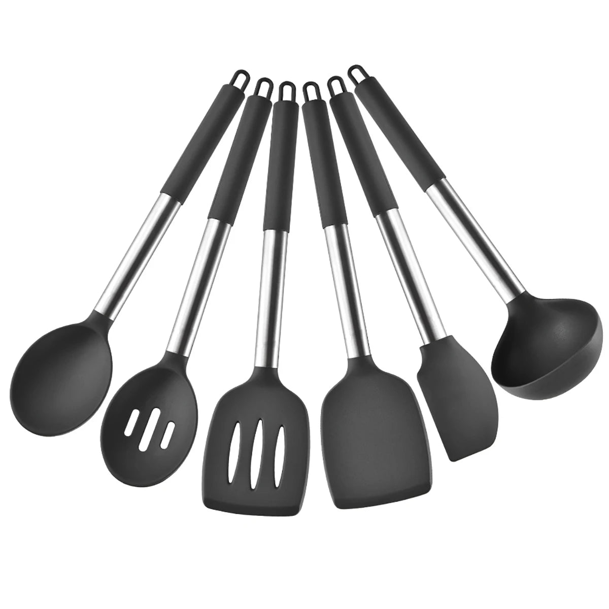 2/4/6/8pcs Silicone Kitchenware Set Stainless Steel Hand Shovel Soup Spoon Spaghetti Claw Cooking Set Household Kitchen Tool Set