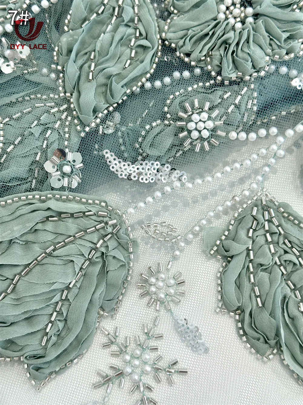 5 Yards African Lace Fabric 2025 High Quality French 3D Flower Sequins Embroidery Beads Tulle Lace Fabric For Party Dress