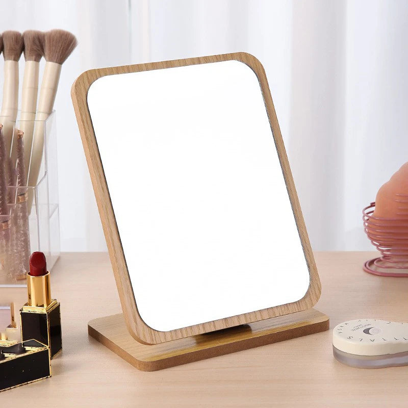 Portable Wooden Folding Desktop Makeup Mirror