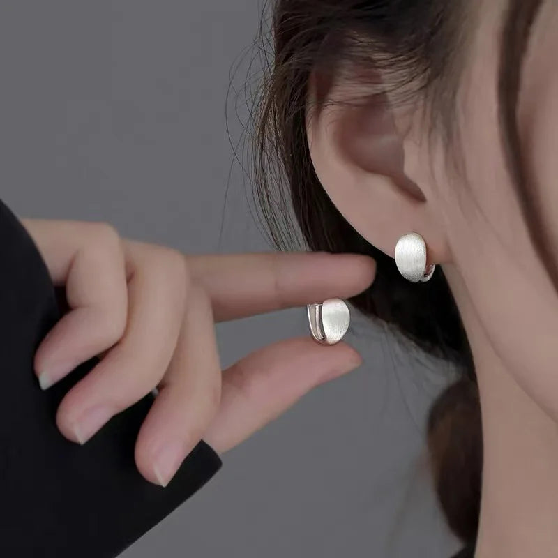 Silver Brushed Curved Surface Mini Hoop Earrings