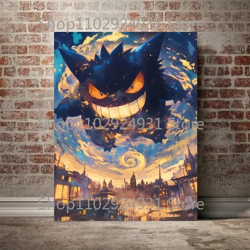 Classic Anime Pokemon Poster Pikachu Gengar Spray Charmander Starry Sky Series Canvas Painting Home Wall Decoration Art Painting
