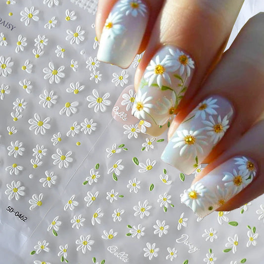 5 D White Daisy Design Nail Art Stickers