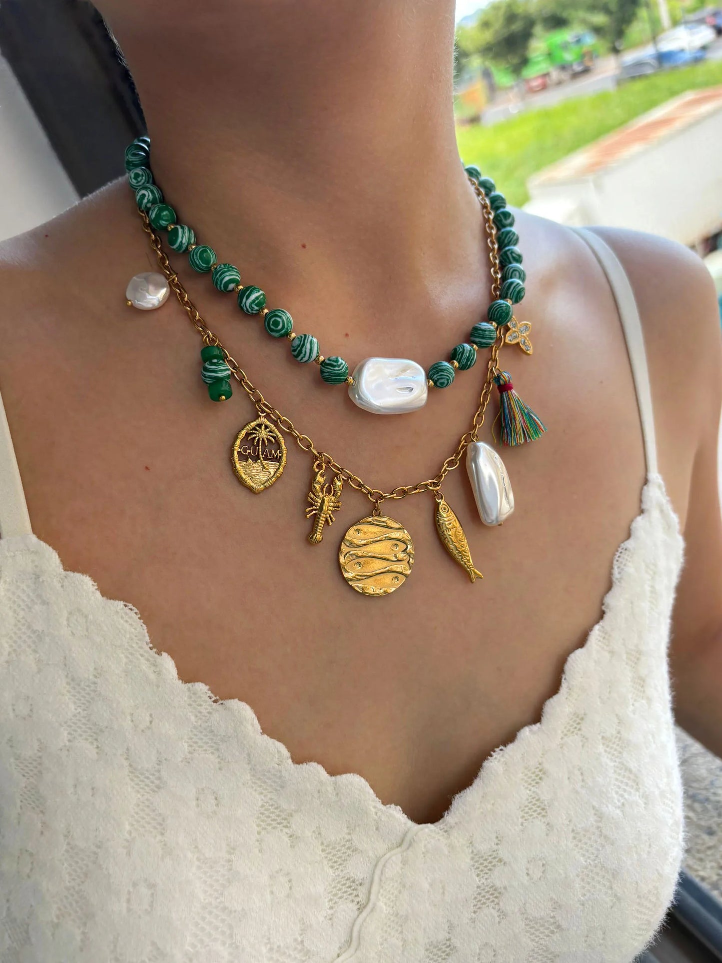 Natural Stone Imitation Pearl Beaded Chain