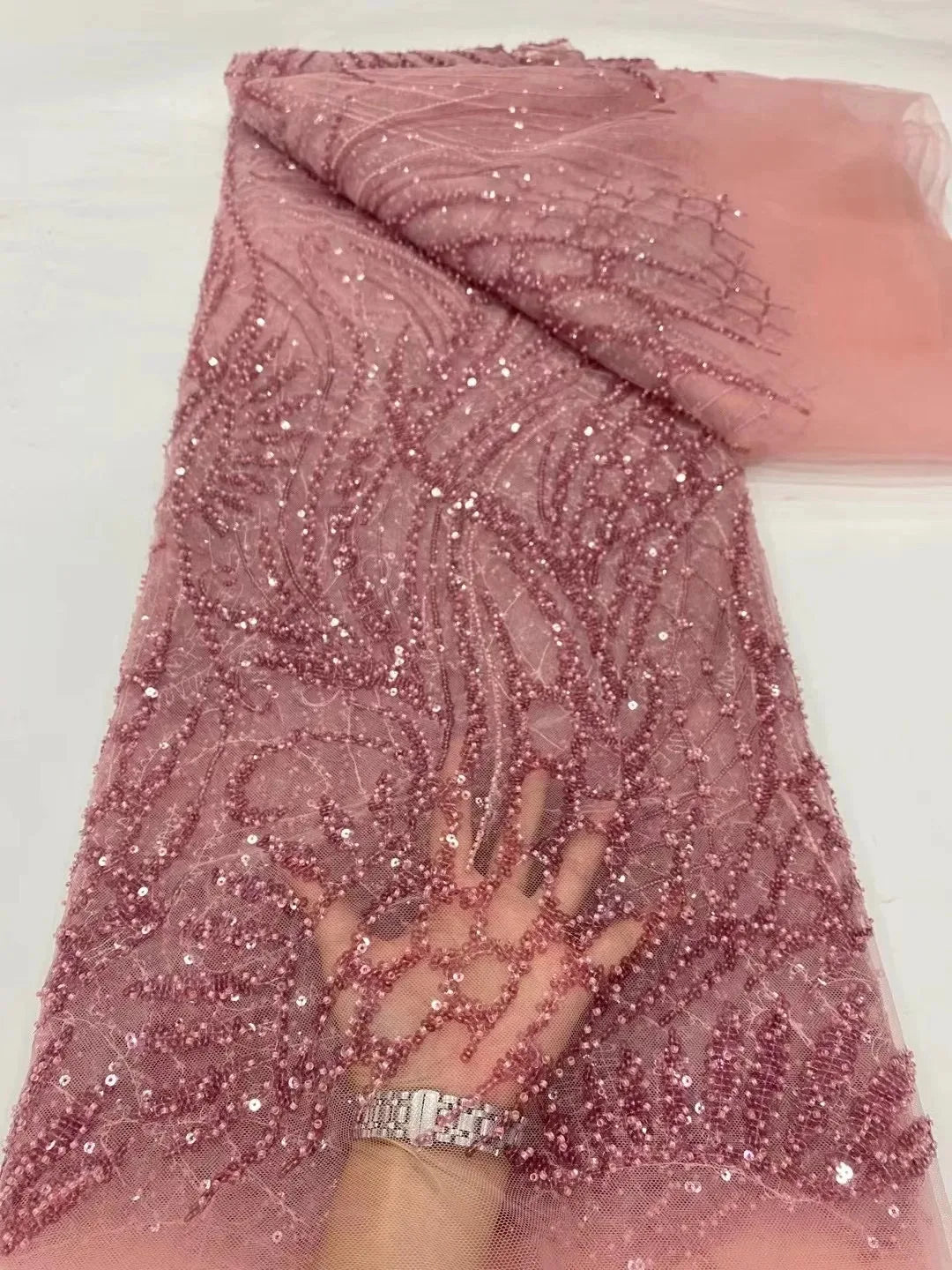 African Lace Fabric 2025 Sequins Beaded Embroidery Groom Nigerian Bridal High Quality French Tulle Lace Fabric For Wedding