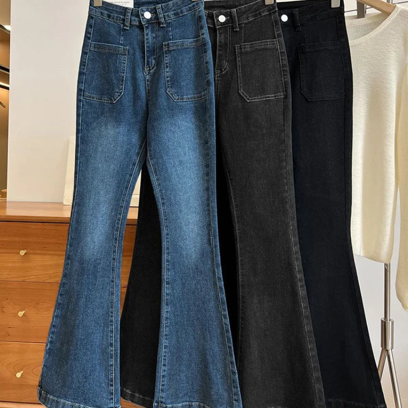 New Slim Denim Flare Classic Women Straight Trousers