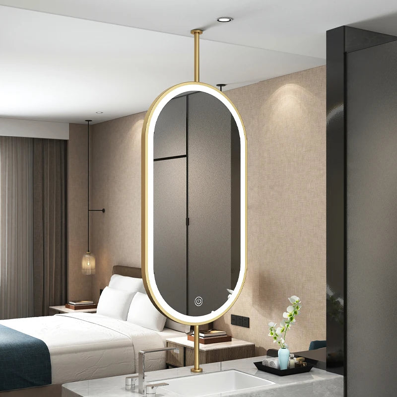 Ceiling Oval Hanging Mirror Modern Simple Home Decoration Bathroom Vanity Mirror LED Lighting Hd Cosmetic Mirror Size60x90cm