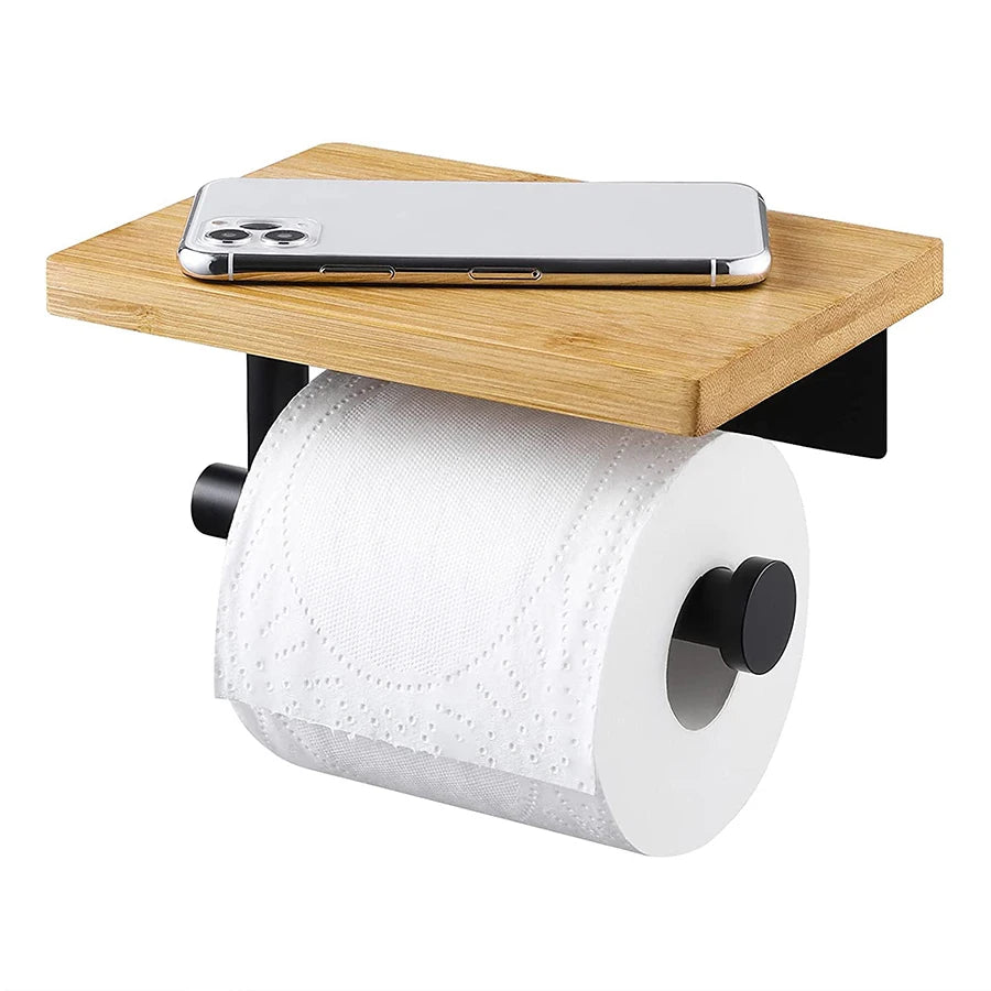 Solid Wood Paper Towel Holder No Punch Bathroom Tissue Box Toilet Cell Phone Paper Roll Paper Holder