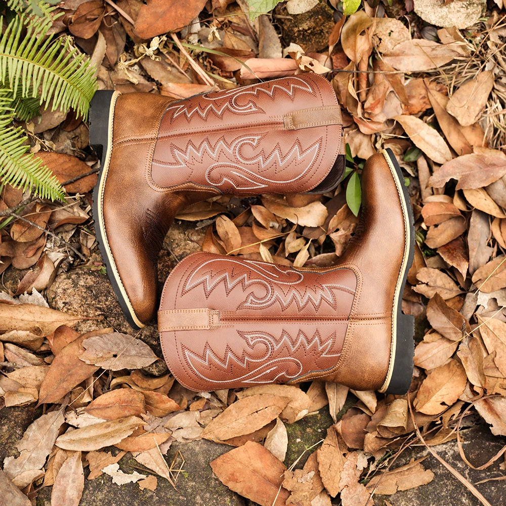 Men's creative pattern embroidered retro rope boots