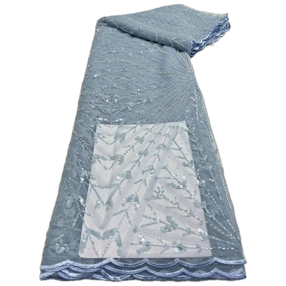 African Heavy Beaded Lace Fabric 2025 High Quality 5 Yards Nigerian Sequins Tulle 3D Fabric Material For Wedding