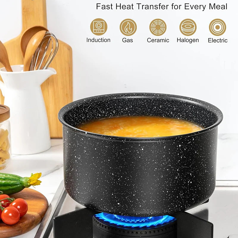 MICHELANGELO 6pcs/set Sauce Pan Set with Removable Handles 1Qt & 2 Qt & 3Qt Non Toxic Milk Pot Camping Stackable Cookware Set