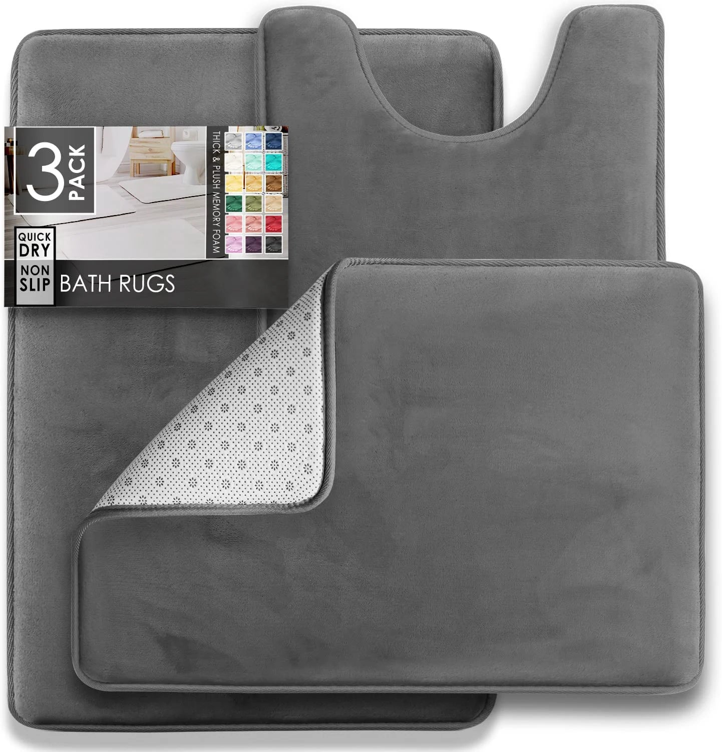 3 PC Velvet Non-Slip Bath Rugs