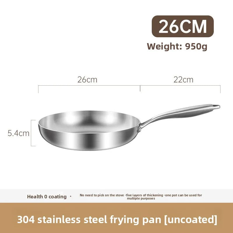 304 Stainless Steel Non Stick Pan for Frying Steak Uncoated Kitchen Cookware Suitable for Gas Stoves and Induction Cookers