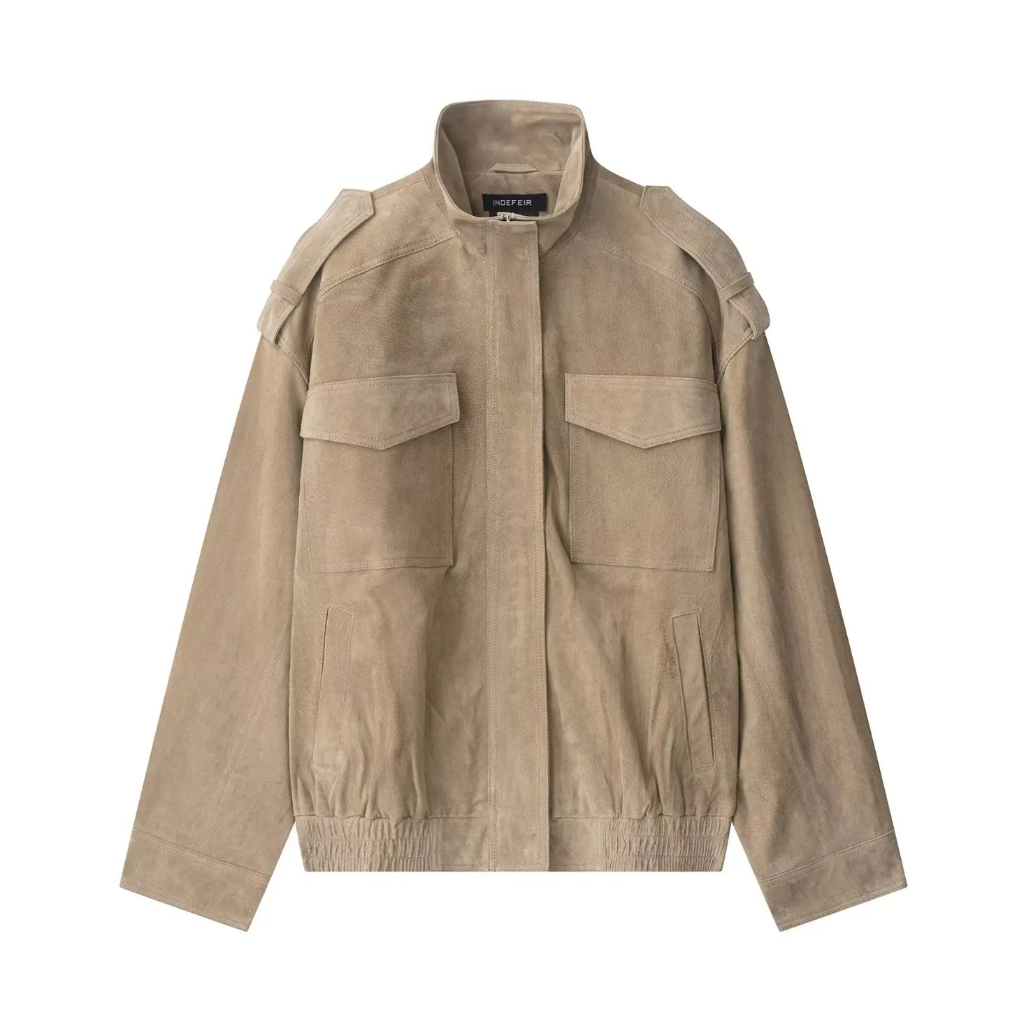 Women Suede Zipper Loose Coat