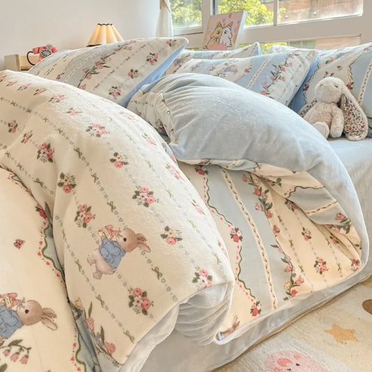 Cute Printed Velvet Duvet Cover Set