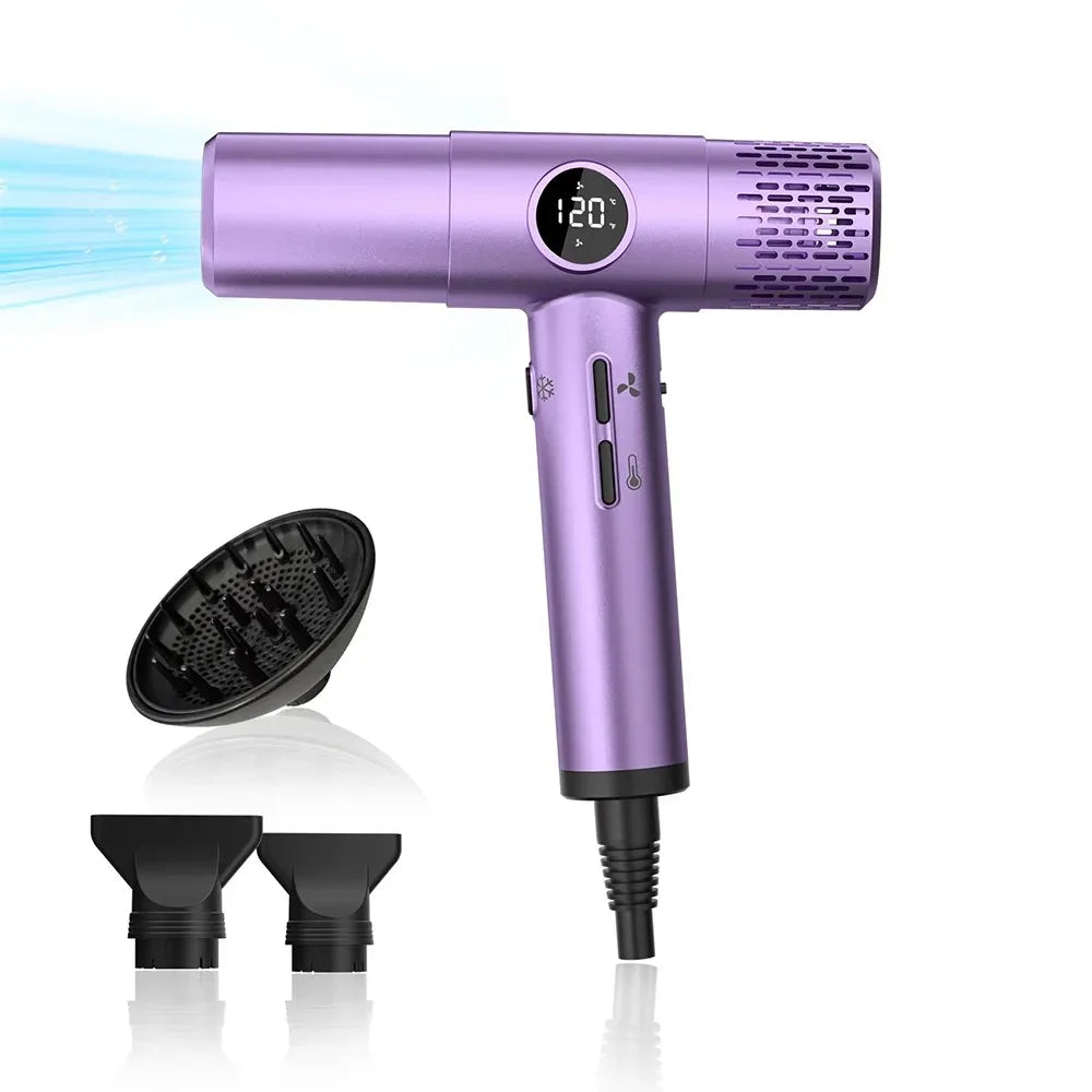 Professional 110000RPM High-Speed Hair Dryer Brushless Motor Negative Ionic Blow Dryer Fast Drying Low Noise with LCD Display