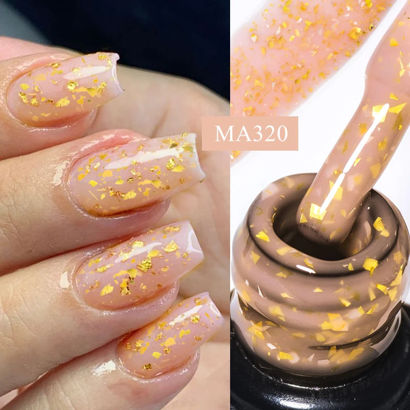 Gold Foil Glitter Rubber Base Nail Gel Polish