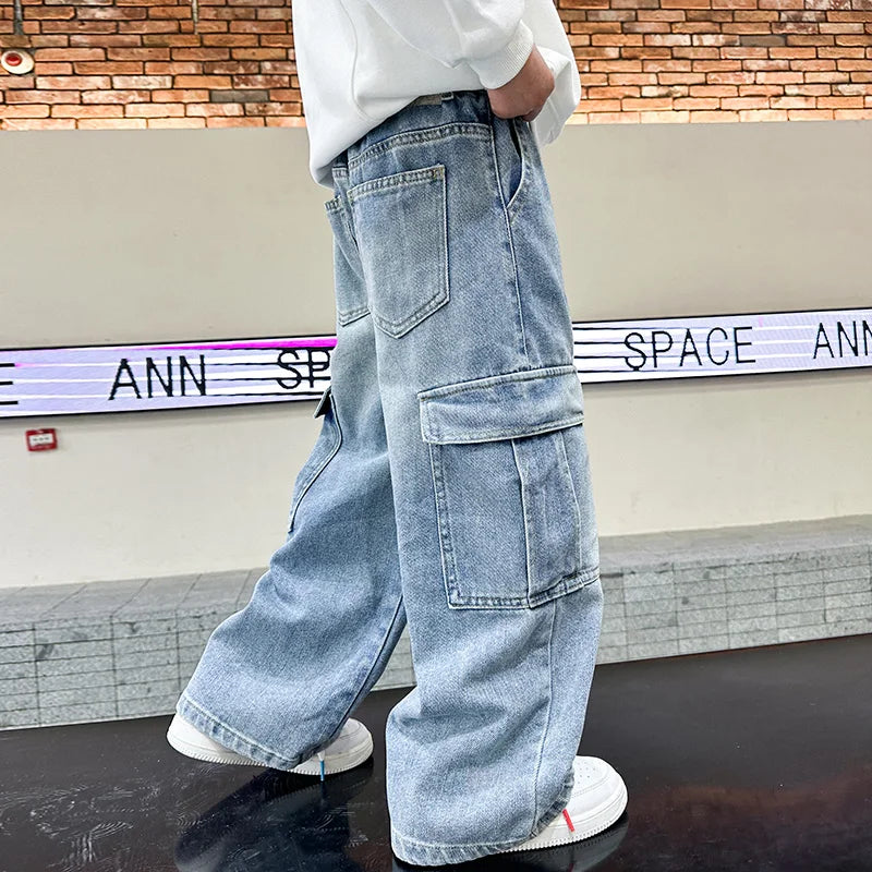 School Boys Casual Cargo Jeans With Pocket
